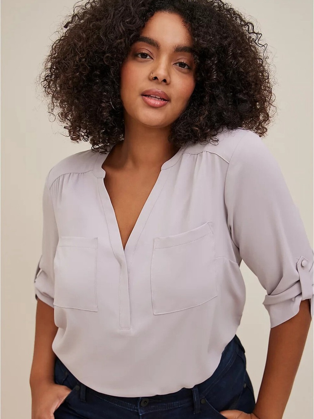 Torrid Harper Georgette 3/4 Sleeve Blouse Raindrop Light Lavender Plus Size 1X